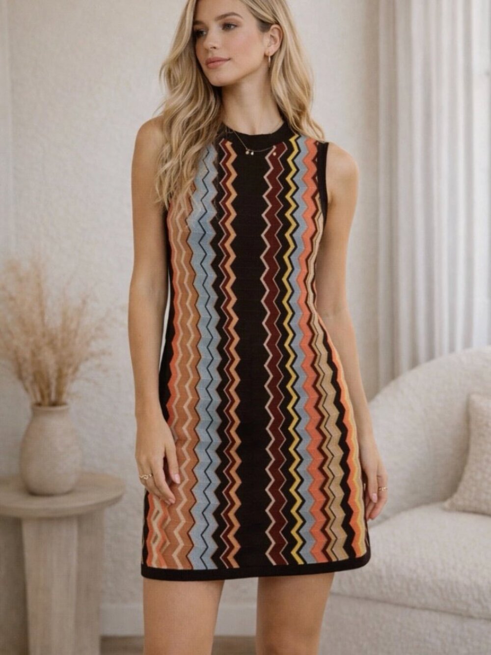 Missoni x Target Sleeveless Chevron Knit Midi Dress in Brown with Multicolor 1X